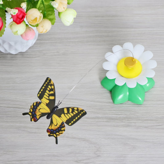 Schmetterlingsdeko mit gelber Blume, Kunststoff, Tischdekoration, Frühling, Gartenaccessoire.