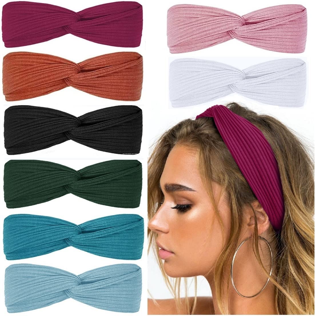 Damen Stirnband Set, 8 Farben, elastisch, geknotet, Haarband, modisch, vielseitig, Baumwolle.