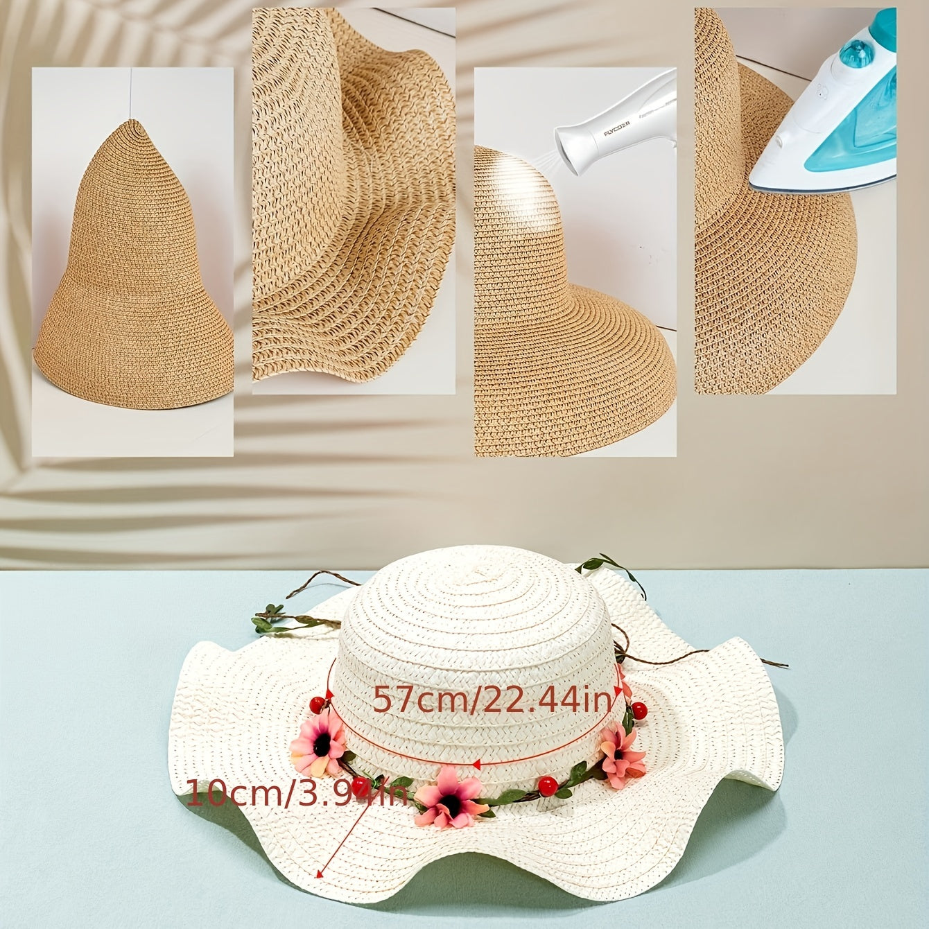 Damen-Sommerstrohhut mit Blumen- und Fruchtverzierung – Solène
