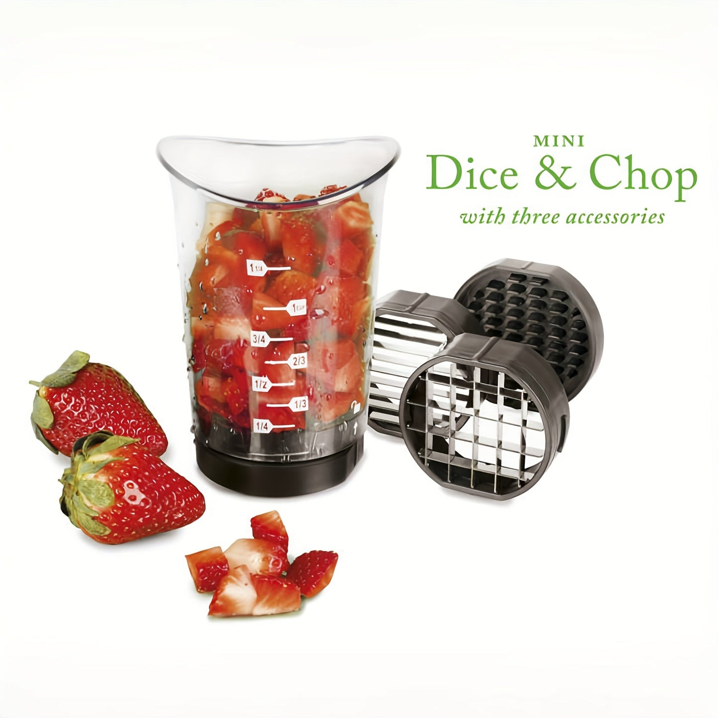 Mini-Würfelschneider mit Zubehör, transparent, für Obst und Gemüse, Küchenhelfer.