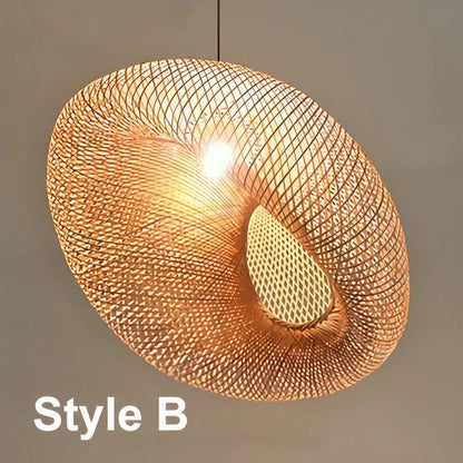 Moderne runde Hängelampe aus Holzgeflecht, warmes Licht, stilvolles Design, Style B.