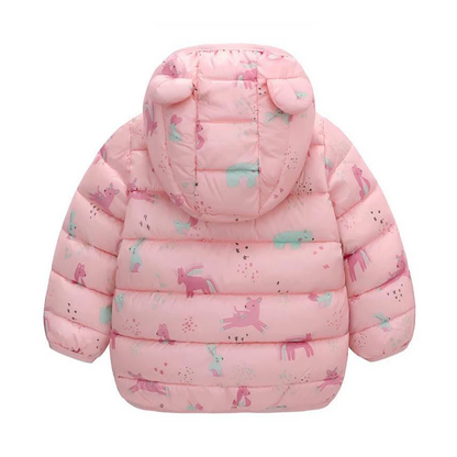 Kinder Regenjacke wasserdicht im Daunenstil mit Karikatur-Design – Miro