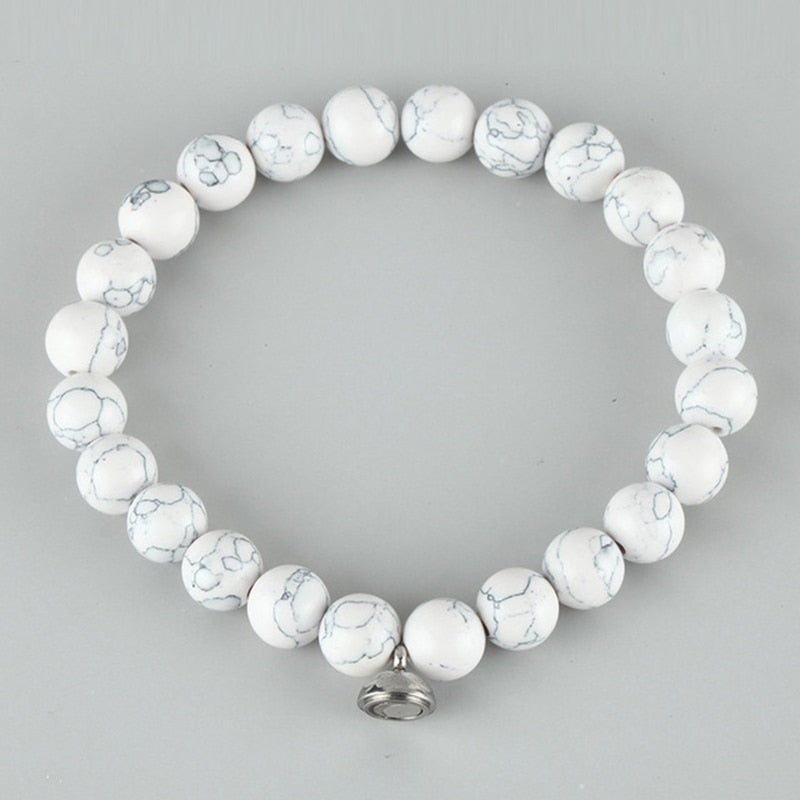 Weißes Howlith-Armband, runde Perlen, elastisch, Schmuck für Damen und Herren, modisch.