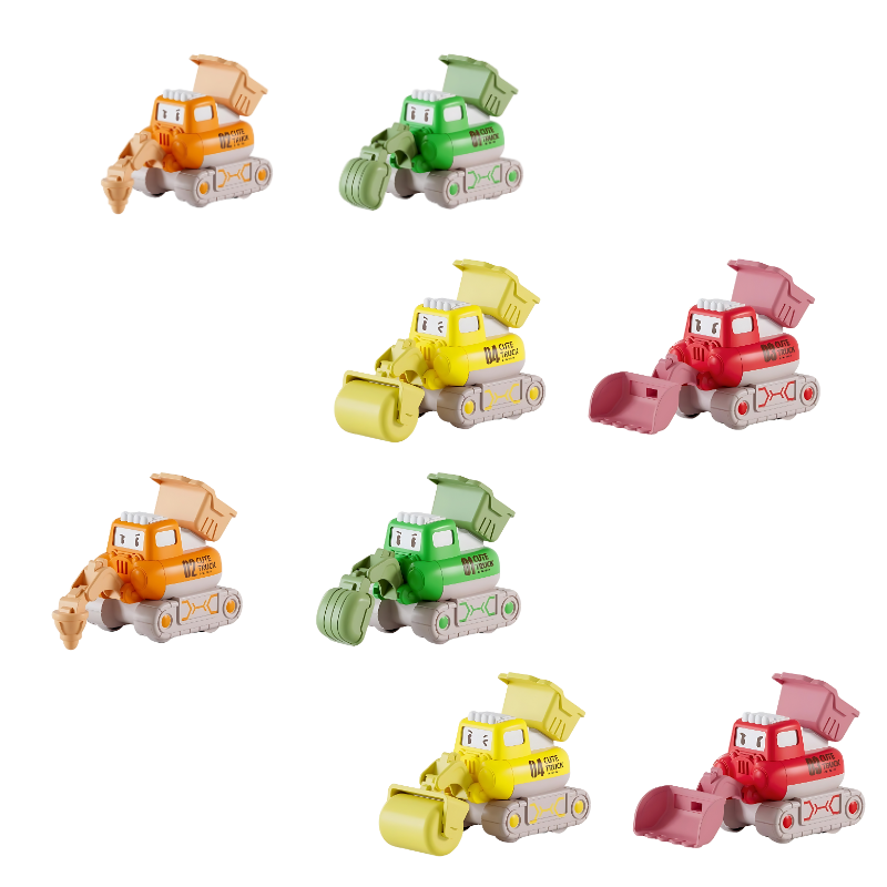 Bunte Spielzeug-Baufahrzeuge Set, 8-teilig, Kunststoff, Bagger und Walzen, Kinder Geschenk