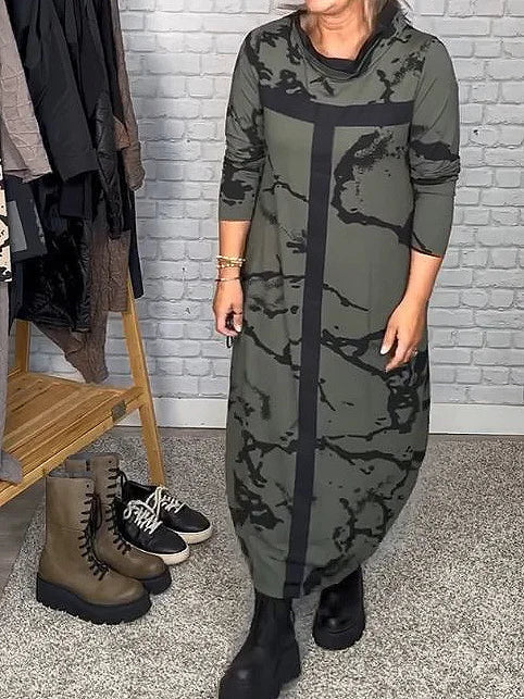 Kleid mit langen Ärmeln und Retro-Muster – Livienne