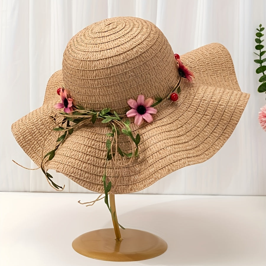 Damen-Sommerstrohhut mit Blumen- und Fruchtverzierung – Solène