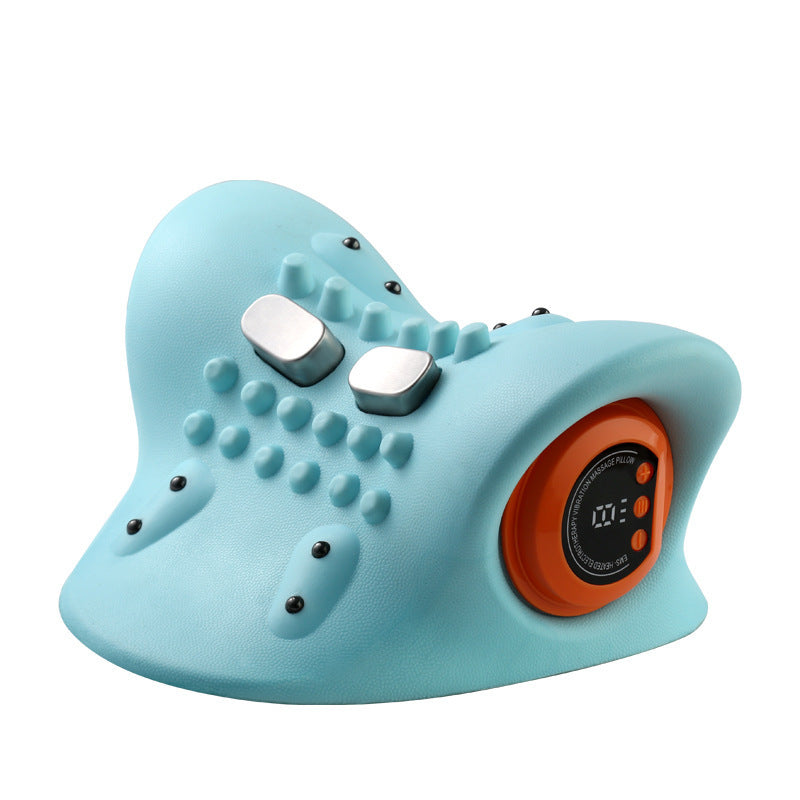 Elektrisches Nackenmassagegerät, blau, mit Wärmefunktion, ergonomisches Design, Entspannung.