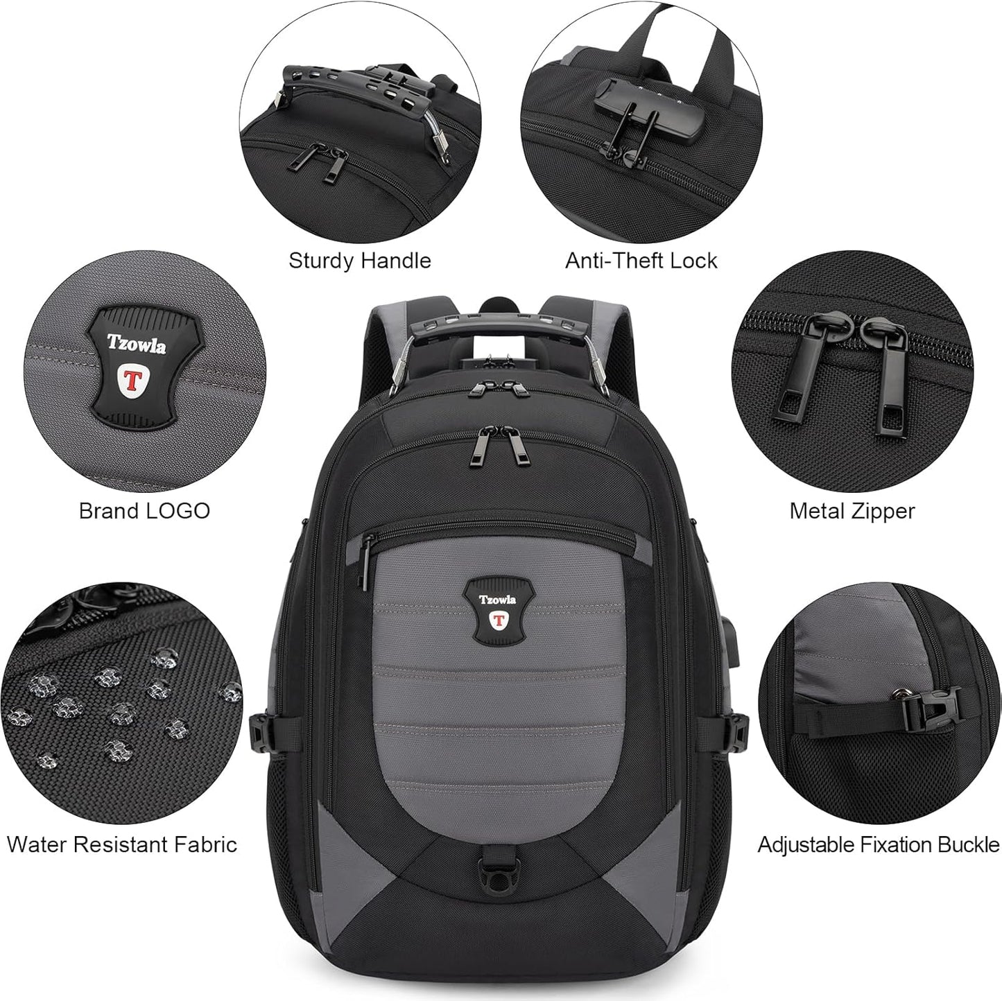 Wasserdichter Anti-Diebstahl Laptop- & Reiserucksack mit USB-Anschluss – 17,3"