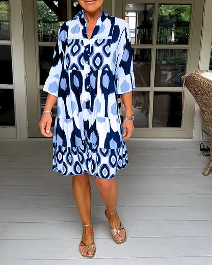 Trendy Kurzarmkleid mit abstraktem Print & lockerem Schnitt – Liora