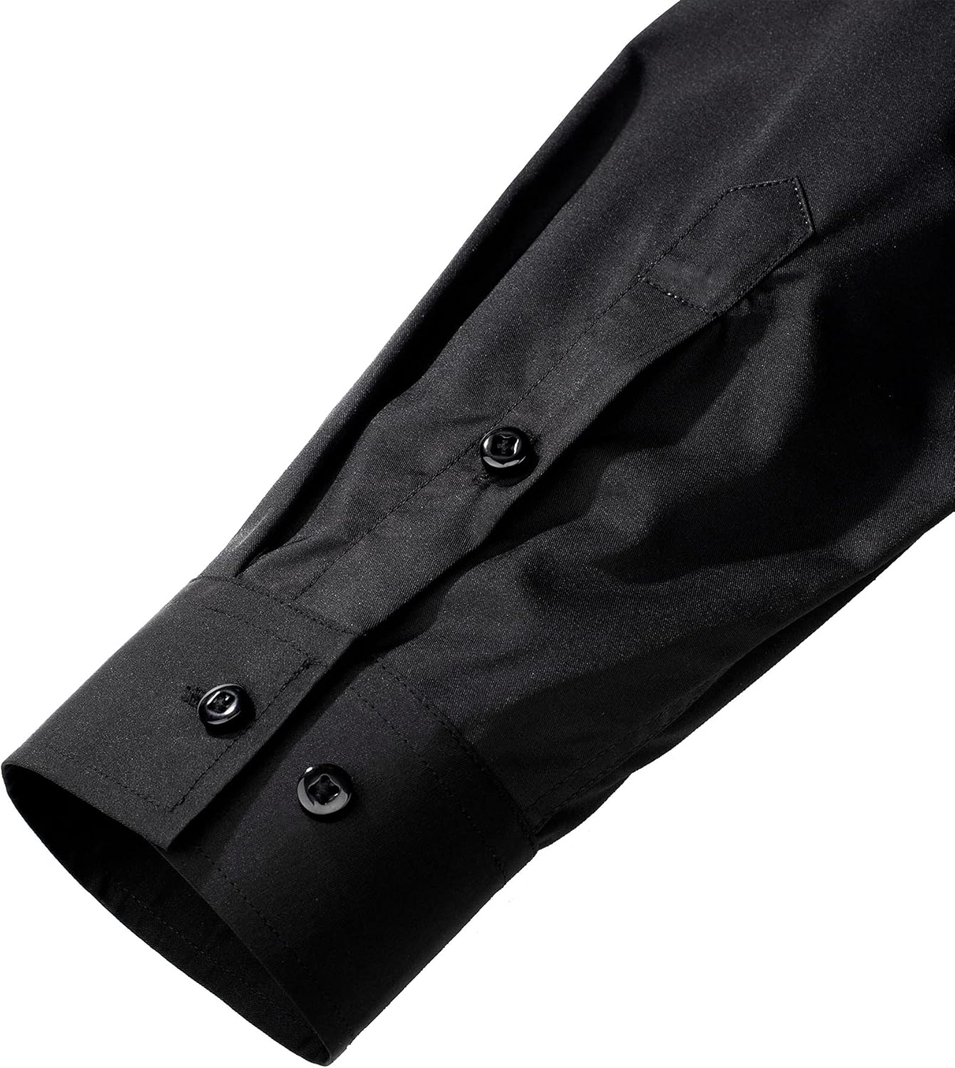 Schwarzes Herrenhemd, langärmlig, Baumwolle, Knopfleiste, elegantes Design.