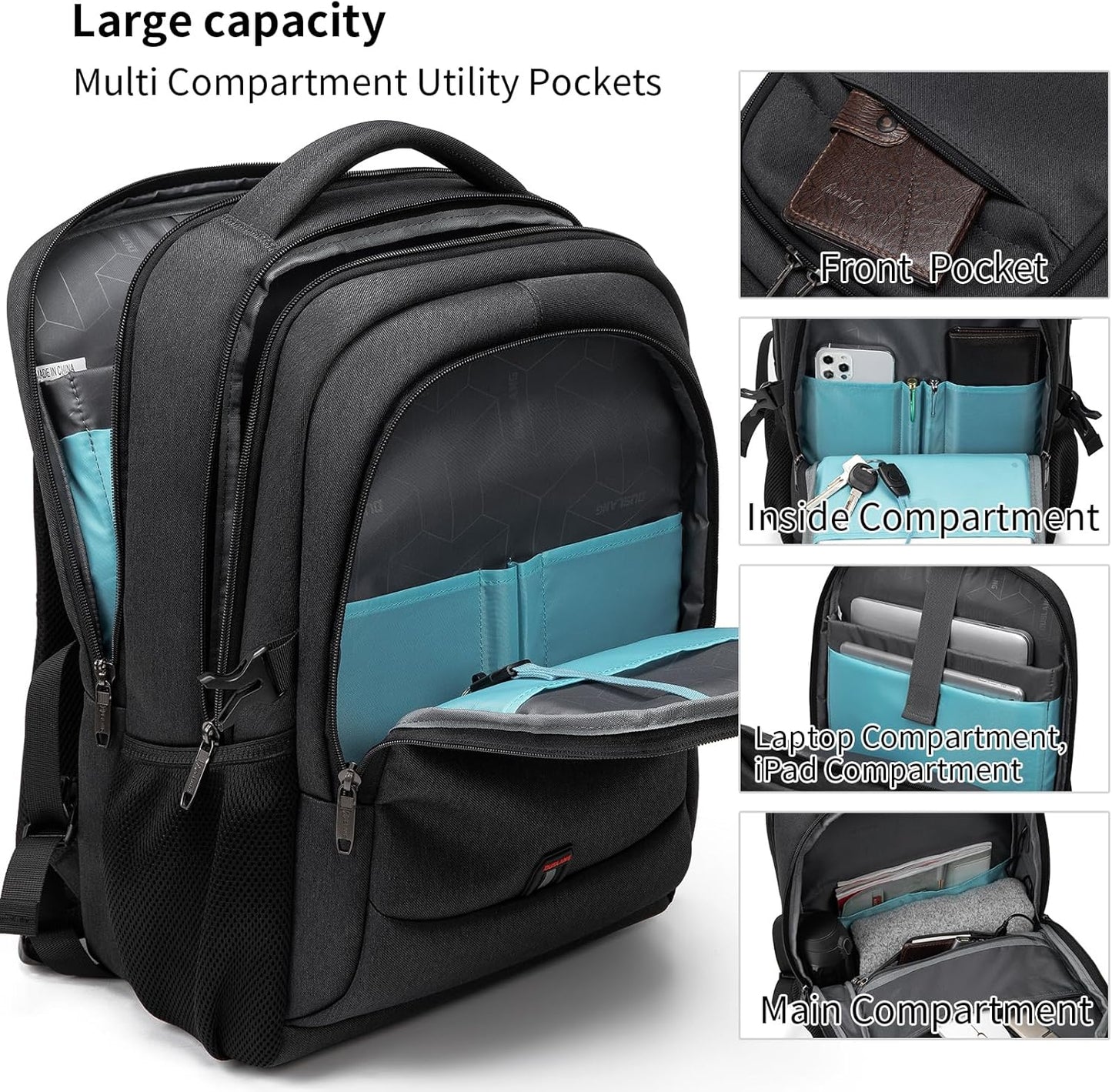 Wasserdichter Reise-Laptoprucksack mit USB-Anschluss und organisierter Aufbewahrung