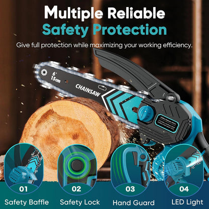 Akku Mini-Kettensäge 6 Zoll mit LED-Licht & 21V Batterie – TimberCut