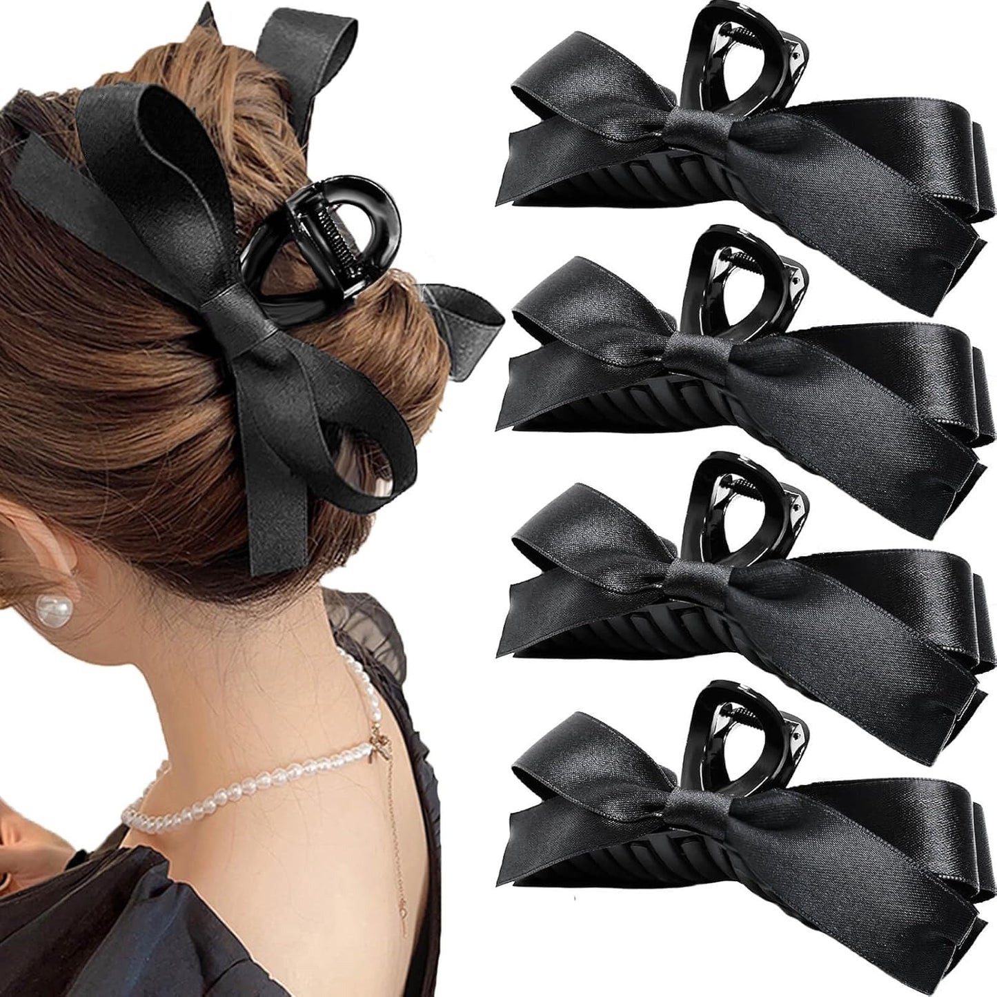 Schwarze Haarklammer mit Schleife, 5er-Set, elegantes Haaraccessoire für Damen.