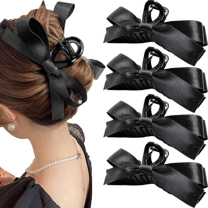 Schwarze Haarklammer mit Schleife, 5er-Set, elegantes Haaraccessoire für Damen.