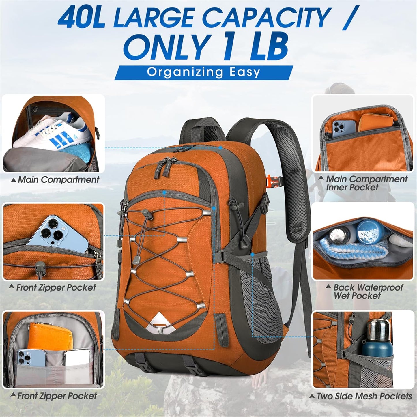 40L Wasserdichter Wander- und Campingrucksack – Leicht & Faltbar – 2 zum Preis von 1