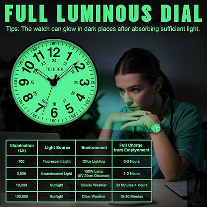 Leuchtende Armbanduhr mit grünem Zifferblatt, ideal für dunkle Umgebungen, fluoreszierend.