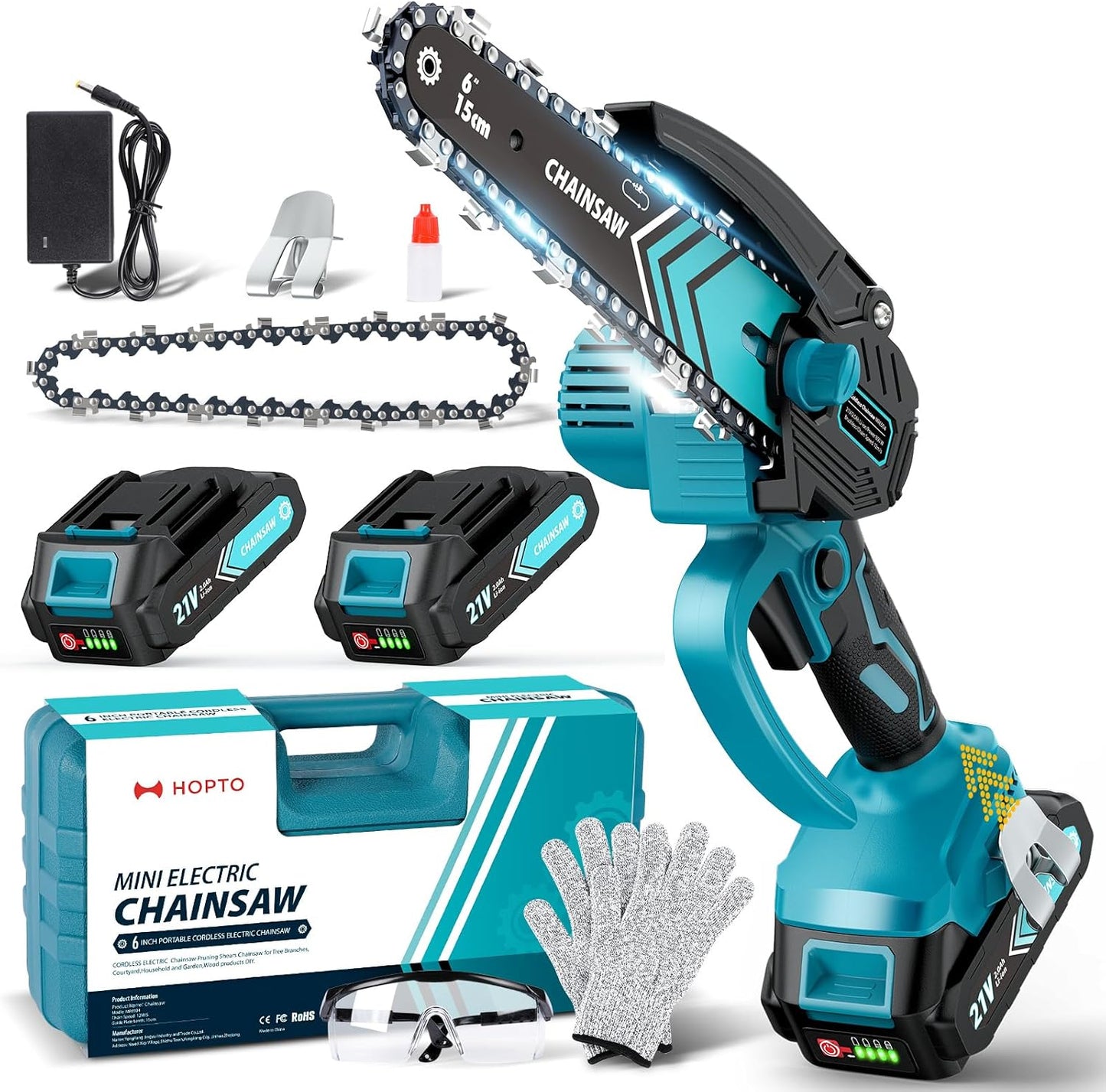 Akku Mini-Kettensäge 6 Zoll mit LED-Licht & 21V Batterie – TimberCut