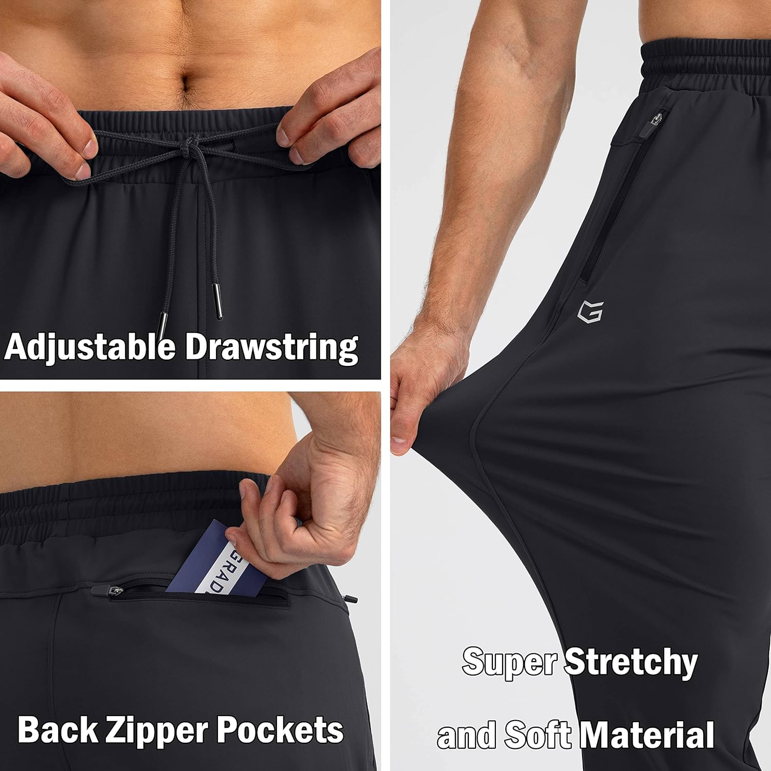 Schwarze Jogginghose mit verstellbarem Kordelzug, Reißverschlusstaschen, elastischem Material.