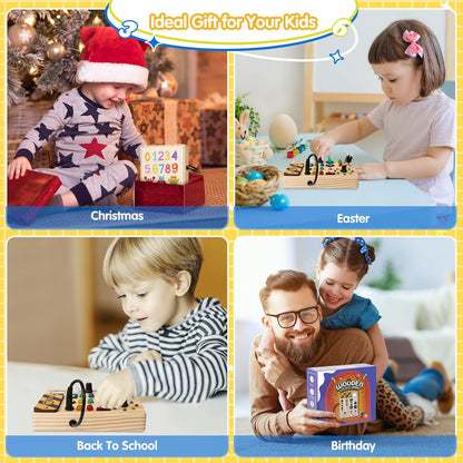Vier Kinder spielen mit Lernspielzeug, ideal als Geschenk zu Weihnachten, Ostern, Geburtstag.