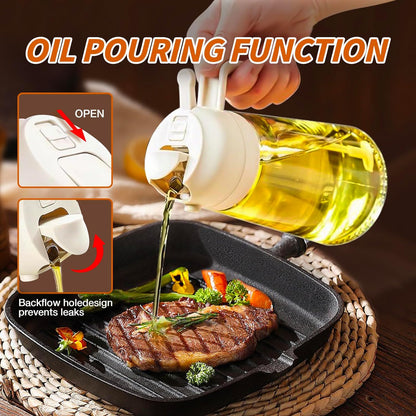 Ölspender aus Glas mit Ausgießer, tropffrei, ideal für Küche, Braten, Salate.