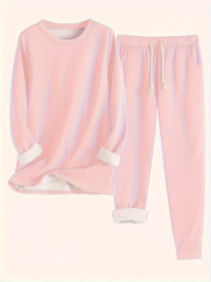 Zweiteiliges Set in zartem Rosa: Rundhalspullover und Jogginghose mit Kordelzug, innen mit flauschigem Fleece gefüttert 5