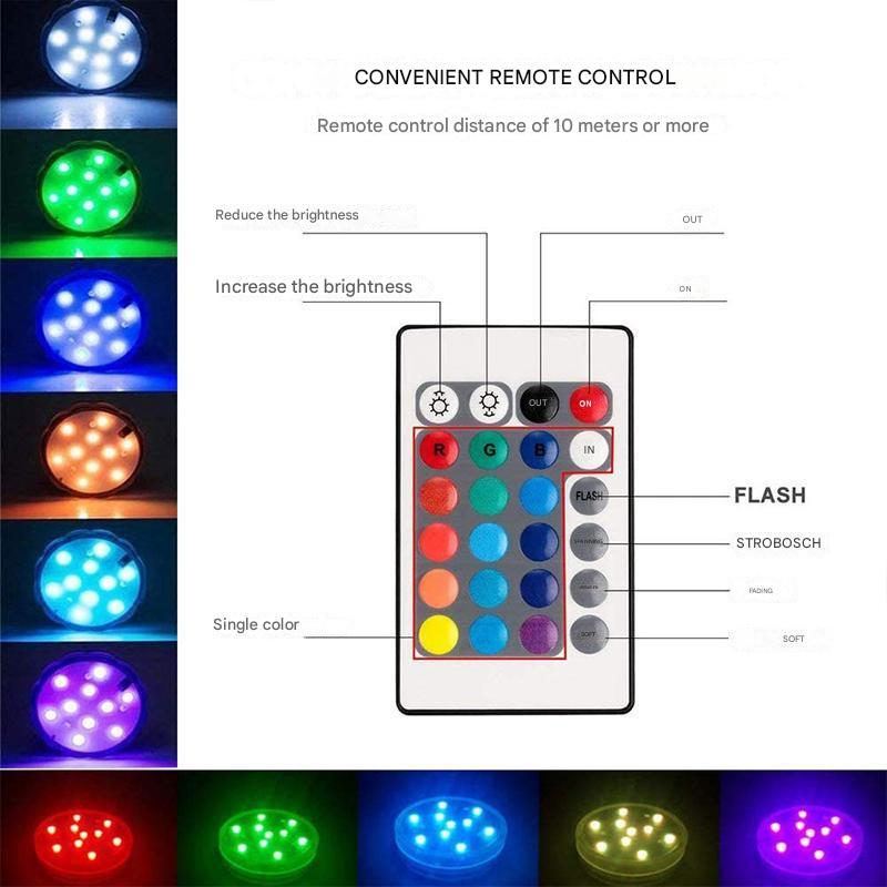 Wasserdichte LED-Unterwasserlampe mit Fernbedienung - GlowRipple