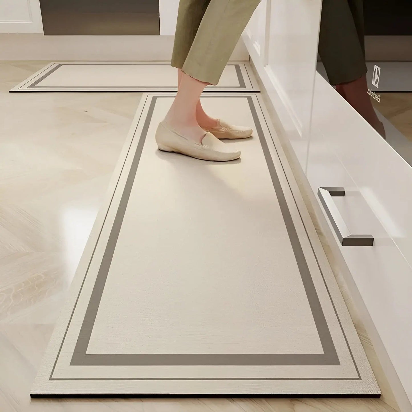 Beige Küchenläufer, rutschfest, rechteckig, modernes Design, für Holzböden, 200x50 cm.