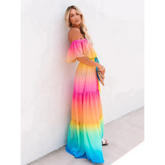 Mehrfarbiges Sommerkleid mit figurbetontem Schnitt – Alisha