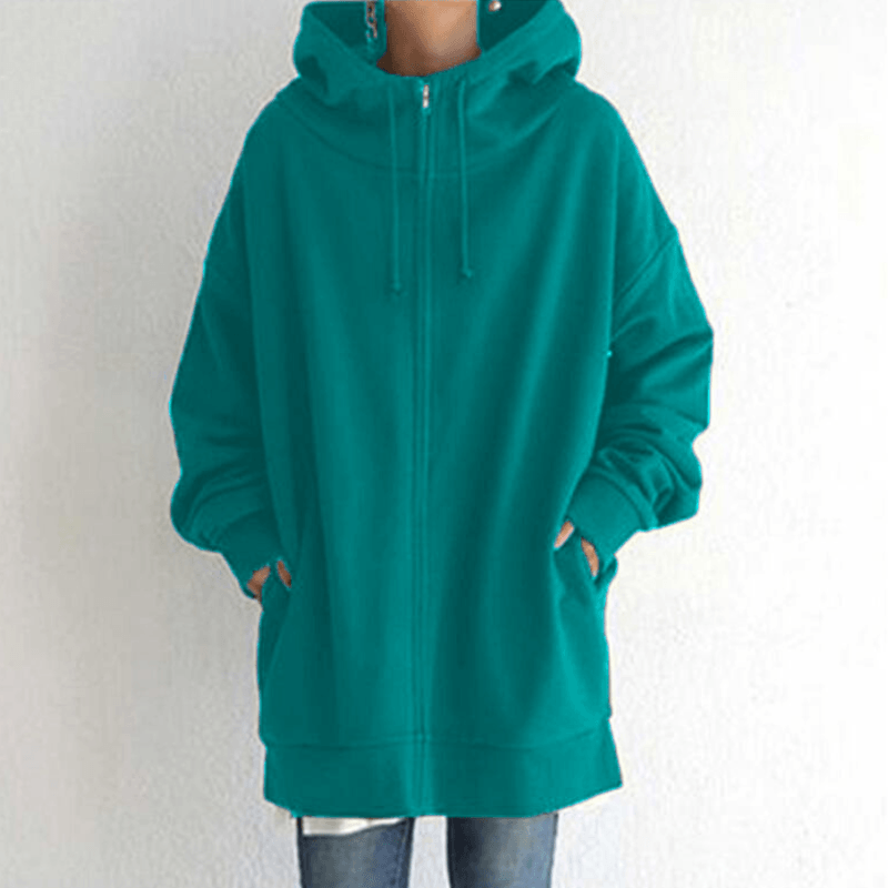 Grüner Kapuzenpullover mit Reißverschluss, Unisex, Baumwolle, lässig, modisch, bequem.