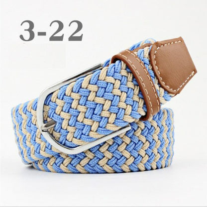 Geflochtener Gürtel blau beige, Unisex, verstellbar, Metallschnalle, modisch, langlebig.