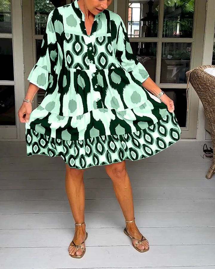 Trendy Kurzarmkleid mit abstraktem Print & lockerem Schnitt – Liora