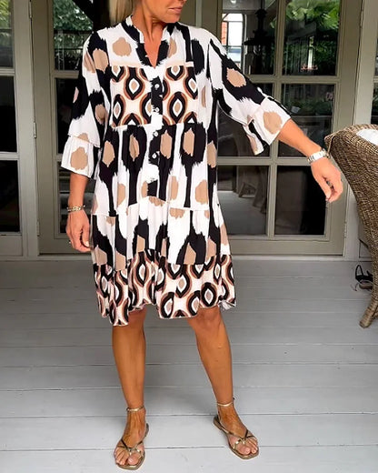 Trendy Kurzarmkleid mit abstraktem Print & lockerem Schnitt – Liora