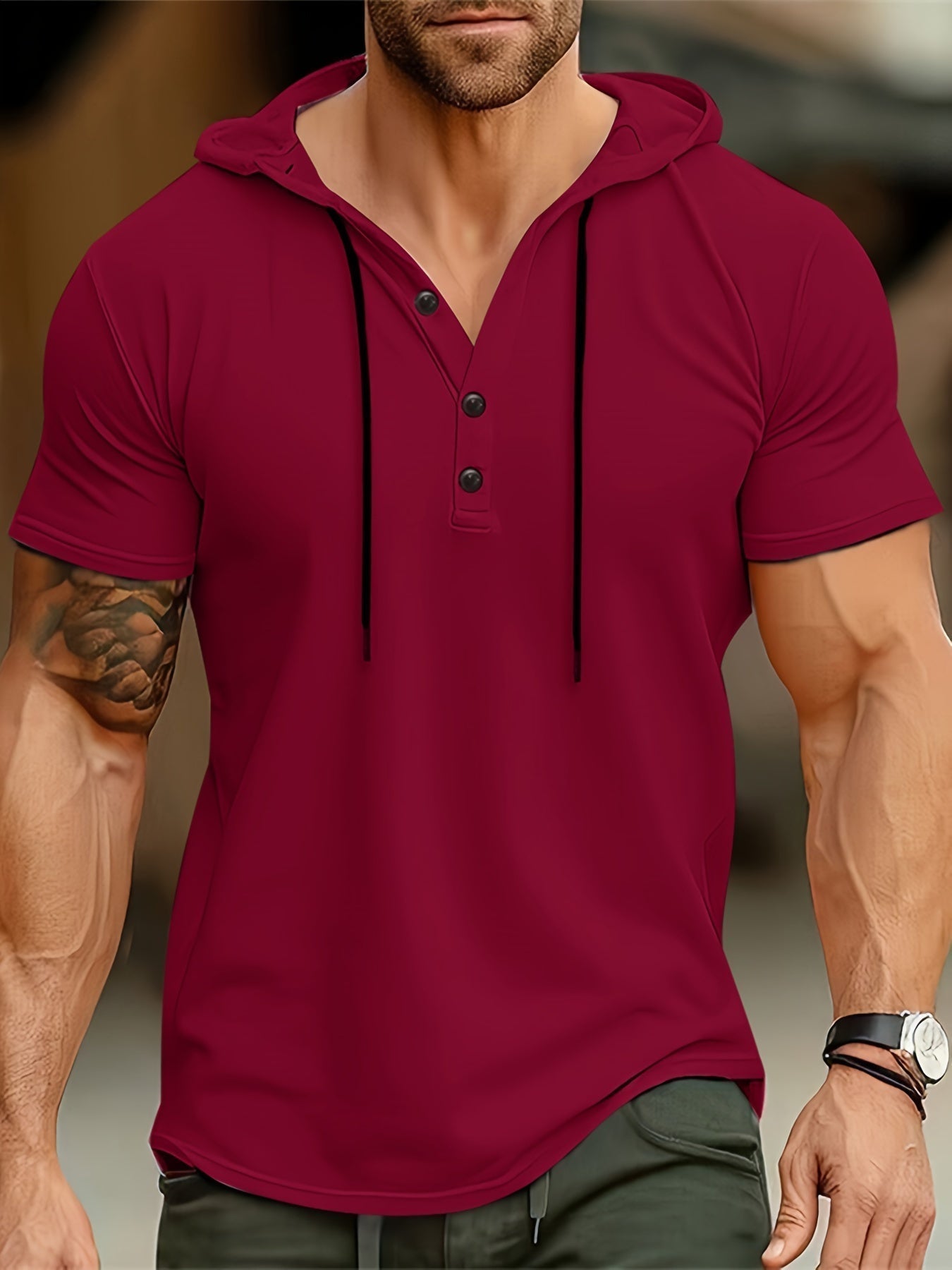 Herren-Kapuzen-T-Shirt mit Knopfverschluss – Mason