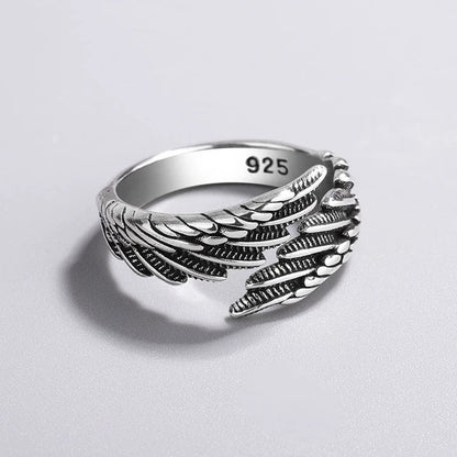 925 Sterling Silber Ring mit Flügel-Design, Vintage, Hip-Hop, Thai Silber, Mode-Schmuck.