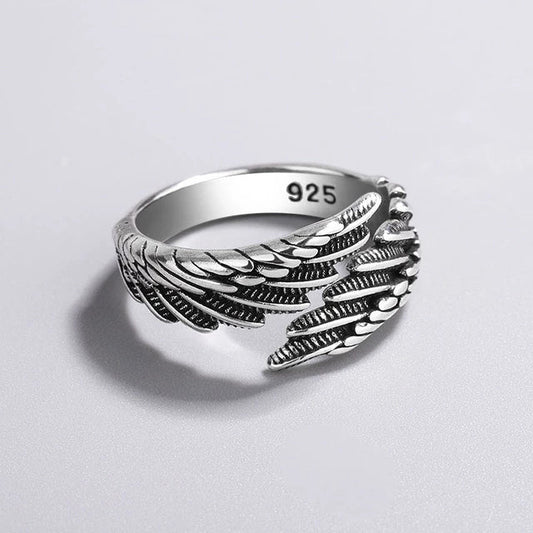 925 Sterling Silber Ring mit Flügel-Design, Vintage, Hip-Hop, Thai Silber, Mode-Schmuck.