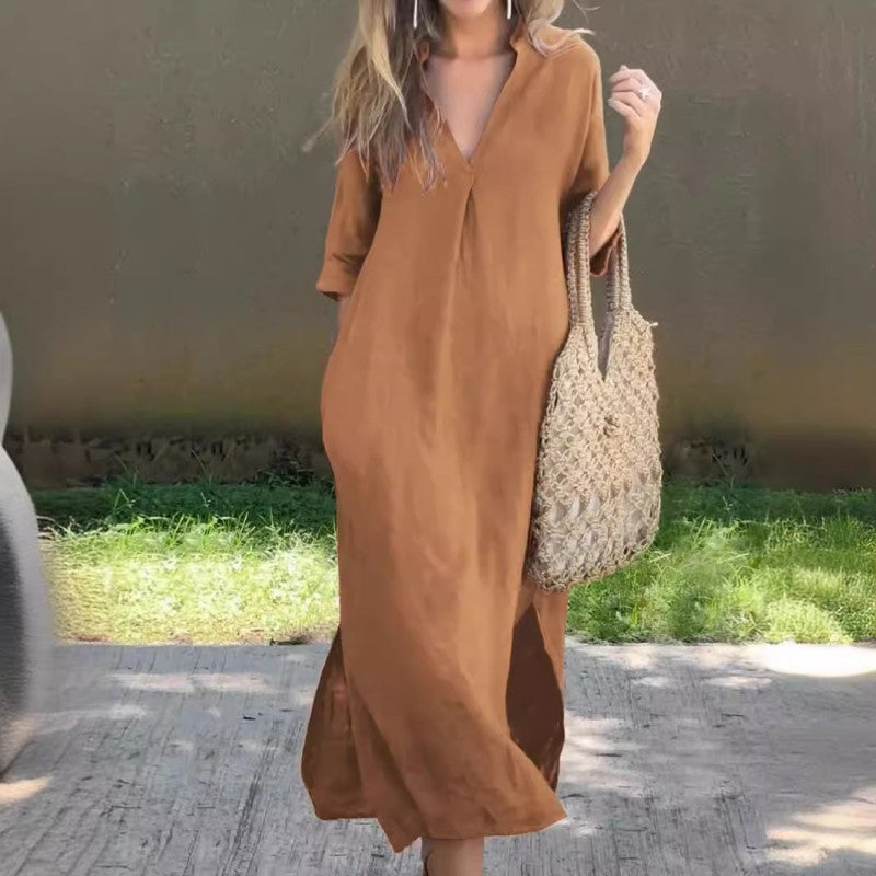 Sommerkleid mit V-Ausschnitt und Oberschenkelriemen – Soraya