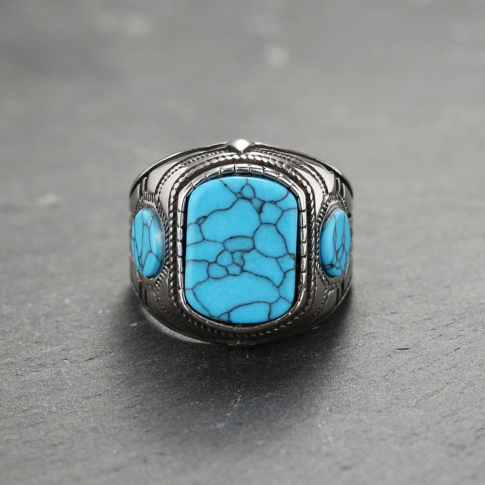 Silberring mit blauem Türkis-Stein, handgefertigt, Schmuck für Herren, elegantes Design.