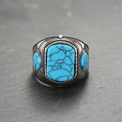 Silberring mit blauem Türkis-Stein, handgefertigt, Schmuck für Herren, elegantes Design.
