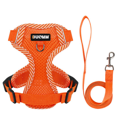 Orange Hundegeschirr mit Leine, atmungsaktiv, verstellbar, für kleine Hunde, DUOMM Marke.
