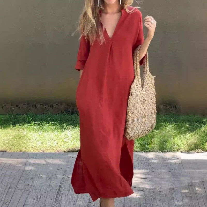 Sommerkleid mit V-Ausschnitt und Oberschenkelriemen – Soraya