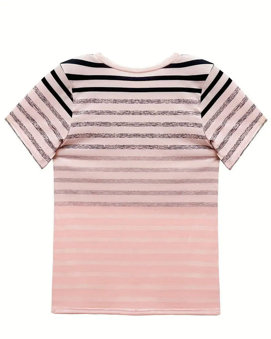 Gestreiftes Damen T-Shirt mit Rundhalsausschnitt & Farbverlauf – Melia