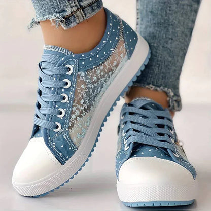 Atmungsaktive Damen Canvas-Sneaker mit Floraler Spitze – Celina