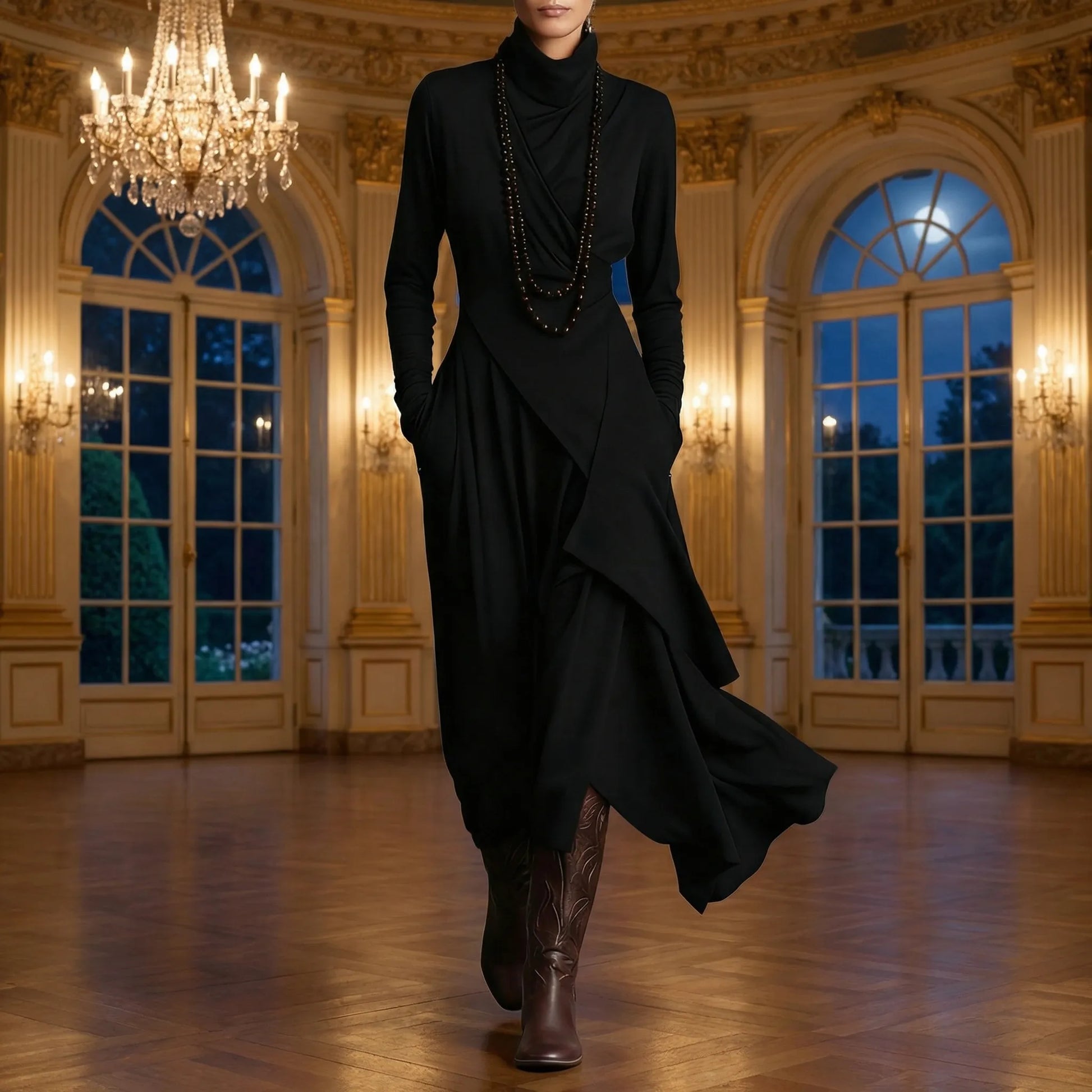 Asymmetrisches Maxikleid Mit Stehkragen - Tonya