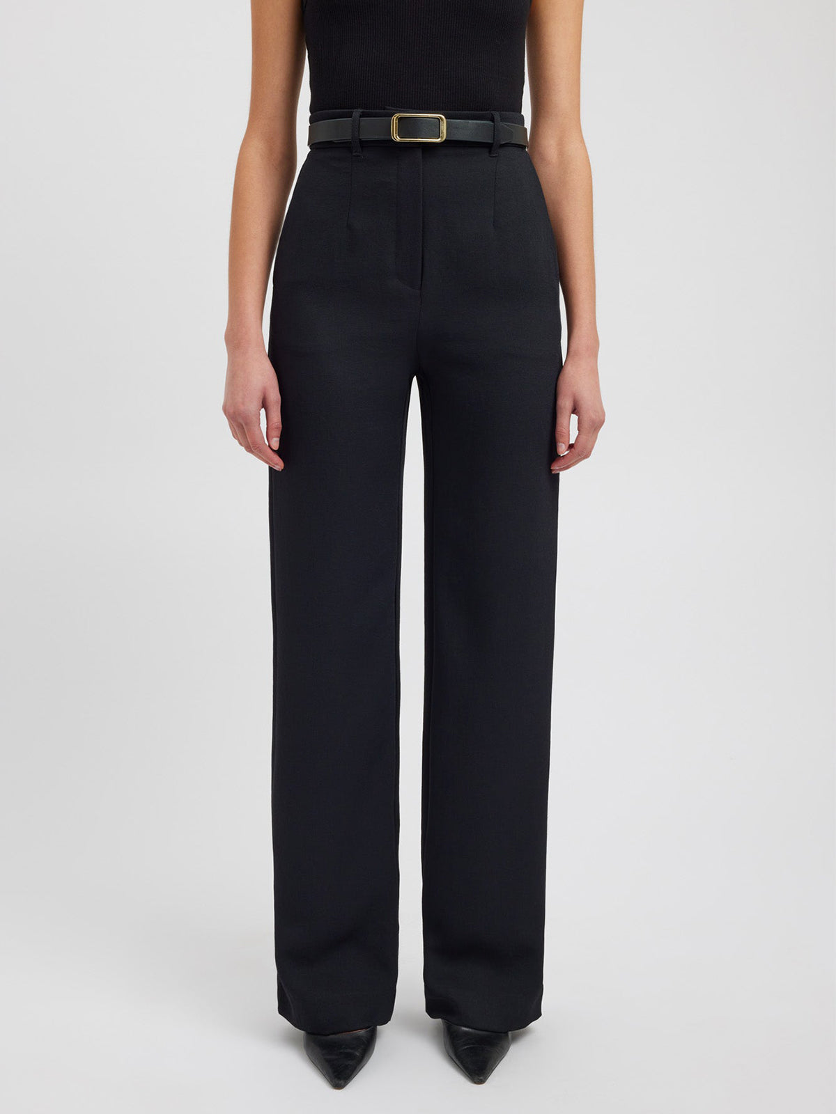 Damenhose Schwarz, hohe Taille, gerade Passform, eleganter Look, Mode, Bekleidung, Damenmode.