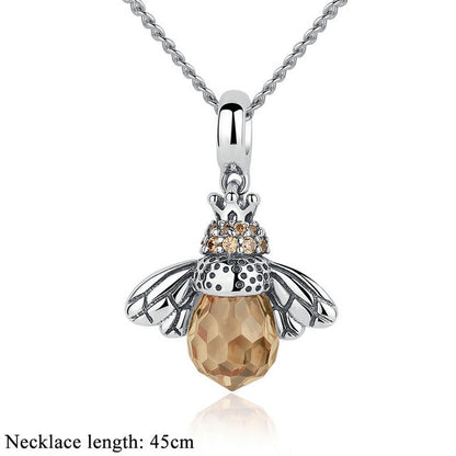Silberkette mit orangefarbenem Bienenanhänger, 925er Sterlingsilber, Damen-Schmuck.