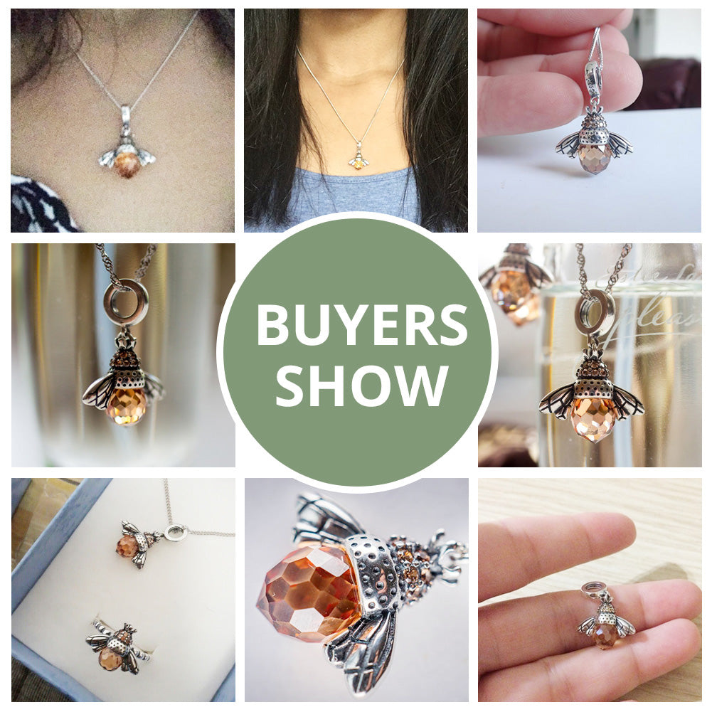 Silberne Bienenkette mit orangefarbenem Anhänger, Damen, 925er Sterlingsilber, modisch.