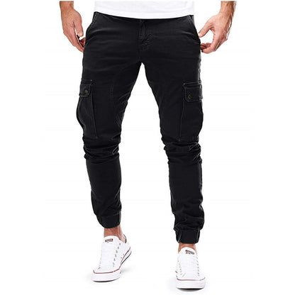 Schwarze Herren-Cargohose, Baumwolle, Taschen, sportlich, lässig, modisch, bequem.