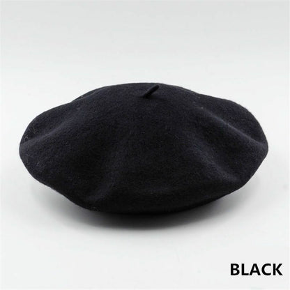 Schwarzes Woll-Barett, klassisches Design, modisches Accessoire für Damen und Herren.