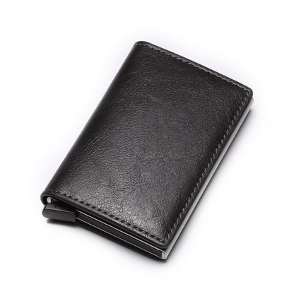 Schwarzes Leder-Portemonnaie, kompakt, elegant, für Herren, Kartenetui, hochwertig.