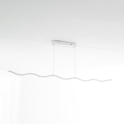 Moderne LED-Pendelleuchte, wellenförmig, weiß, minimalistisch, für Esszimmer oder Büro.